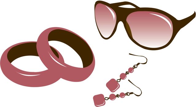 Illustration of Fashion Accessories such as sunglasses, bangles, and earrings for the summer