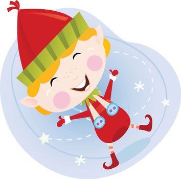 Cute christmas elf in red. Vector cartoon Illustration.
