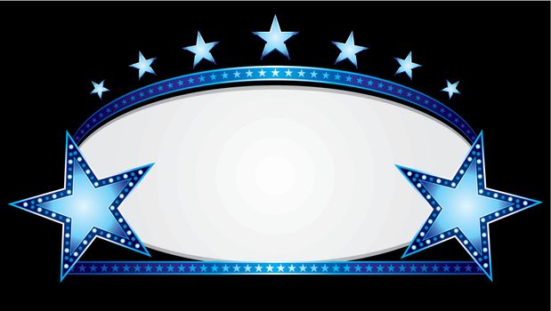 Shiny neon stars over blue oval banner
