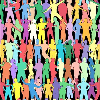 Seamless editable vector tile of people outlines