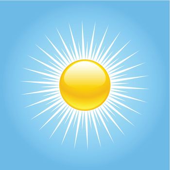 Backgroun vector of blue sky with bright yellow sun and rays