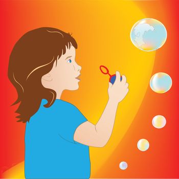 Imagination of little girl. Illustration with bubbles.