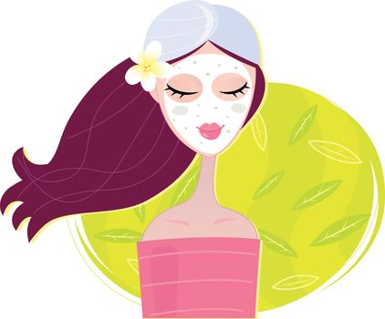Young girl with facial mask. Vector Illustration.