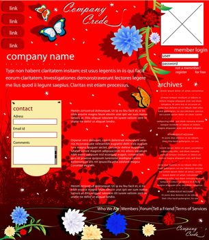 Web template with various insects and flowers, easy to edit vector