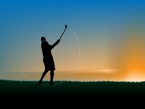 	vector silhouette of a golfer doing perfect swing in the sunset