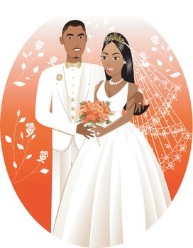 Vector Illustration. A beautiful bride and groom on their wedding day.  Wedding Couple Bride Groom 3.