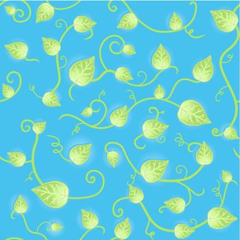Vector illustration of a floral leafs fresh blue and green seamless pattern.