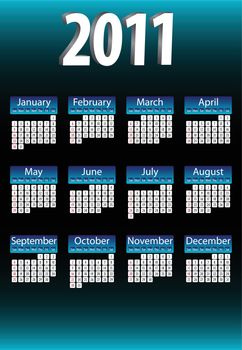 2011 Blue and Shiny Calendar. Editable Vector Illustration