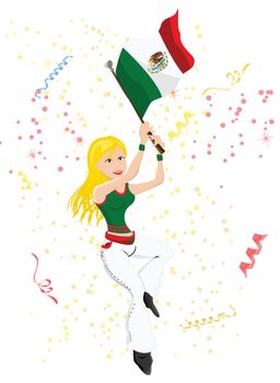 Mexico Soccer Fan with flag. Editable Vector Illustration