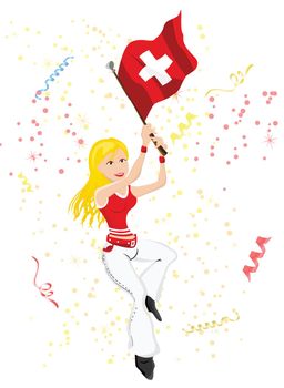 Switzerland Soccer Fan with flag. Editable Vector Illustration