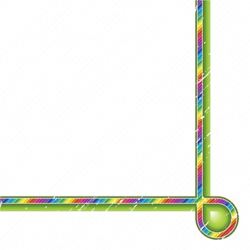 Vector illustration of a rainbow crayon lined art stripe curving in the corner. Trendy green outlines and diagonal lines in the background.