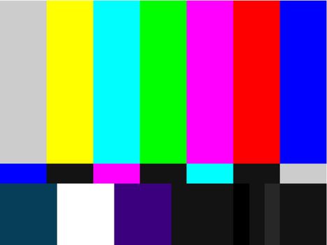 Television colored bars signal. Test signal at the introduction and the end of the TV programming.