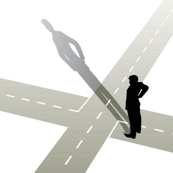 Vector illustration of a man standing at a crossroads