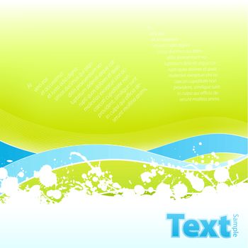 Vector illustration of a lined art splatter background with ecological blue and green color scheme.