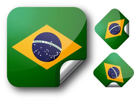 Sticker with Brazil flag. Vector Illustration. EPS10