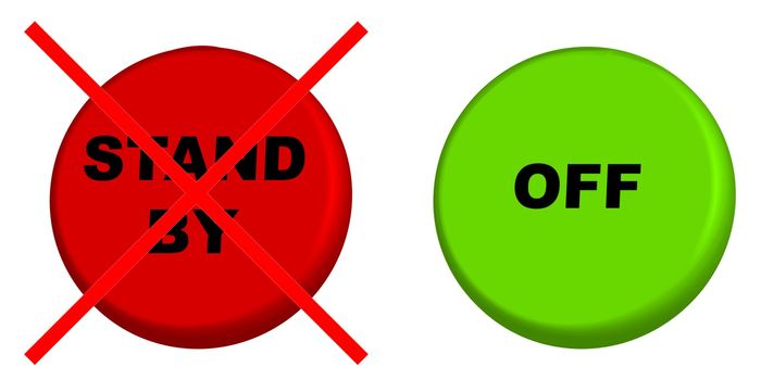 Red stand by button with cross over and green off button