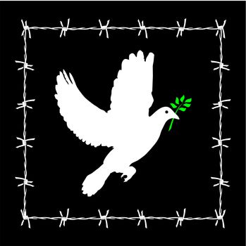 Dove of peace framed in a barbed wire. Vector available.