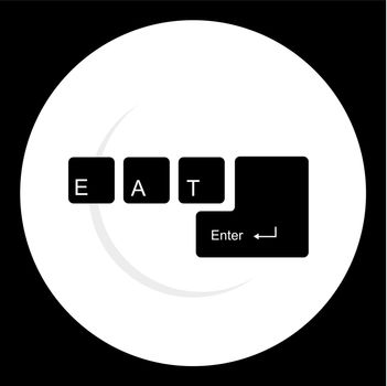 White dish silhouette on black background with keyboard with the legend eat, enter on it. Vector avaliable
