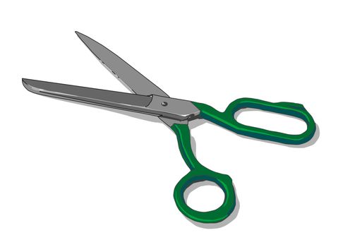 tailor scissors with green handles, vector illustration