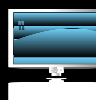 Illustration of a lcd tv with a blue screen and silver surround