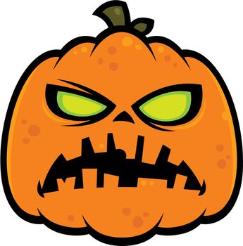 Cartoon illustration of a zombie pumpkin jack-o-lantern with green eyes. Great for Halloween.