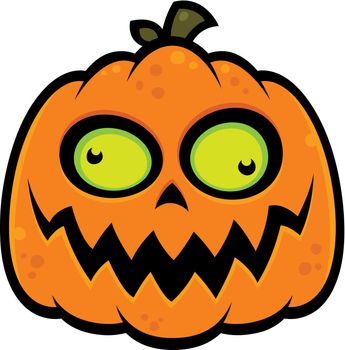 Cartoon illustration of a crazy pumpkin jack-o-lantern with green eyes. Great for Halloween.
