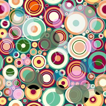 Abstract seamless pattern with colorful balls and rings (vector EPS 10)