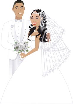 Vector Illustration. A beautiful bride and groom on their wedding day. Wedding Couple 5.