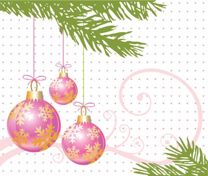 Pink christmas illustration with balls and fir, download full scalable vector graphic included Eps v8 and JPG