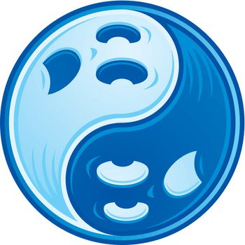 Chinese Yin Yang symbol made from two spooky ghosts in contrasting shades of blue.