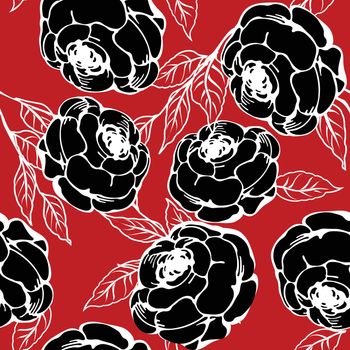 Background illustration with black roses, pattern