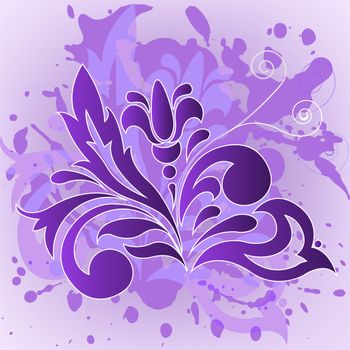 purple flower on a background splashed with paint