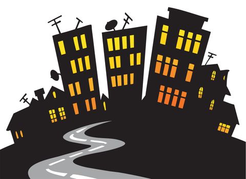 Cartoon city skyline - vector illustration.