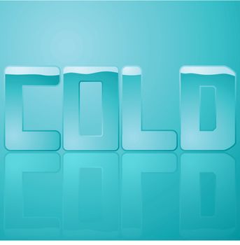 Glossy illustration of the word cold represented by different tones of blue