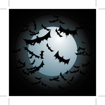 An image of bats flying with a full moon.