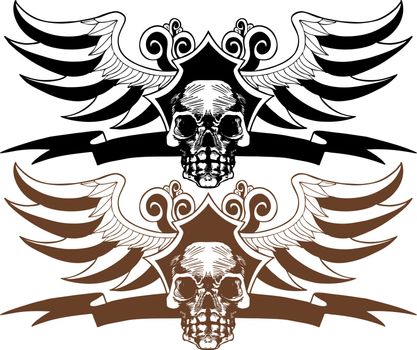 Winged pirate themed design element.