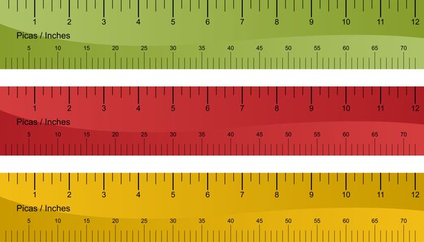 Pica ruler set isolated on a white background.