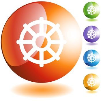 Buddhist wheel life icon web button isolated on a background.