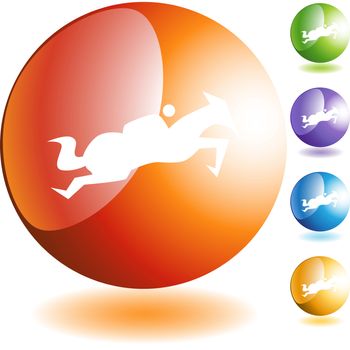 Horse jockey stick figure isolated web icon on a background.