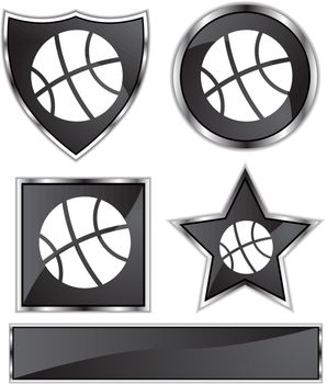 Set of 3D black chrome icons - basketball.
