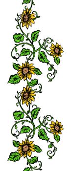 Repeating sunflower vine banner - vertical.
