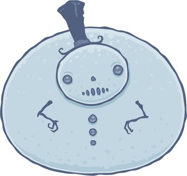 Cartoon illustration of a chubby snowman with a top hat.