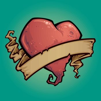 vector drawing of a tattoo style heart with ribbon.