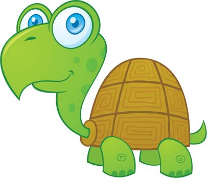 Vector cartoon illustration of a cute little turtle.