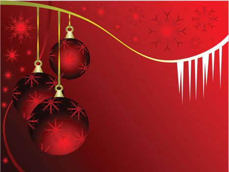Christmas background illustration with baubles on a red backdrop