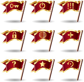 Desktop application computer icons on royal vector flag buttons - good for print, web, or packaging

