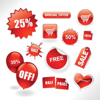 Set of red sale stickers, tags, buttons and icons for websites and print