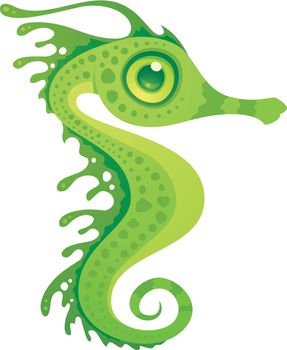 Vector cartoon illustration of a green leafy sea dragon seahorse.