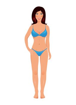 Illustration brunette in bathing suit isolated - vector