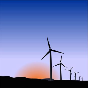 Realistic illustration wind generators of sunrise - vector
